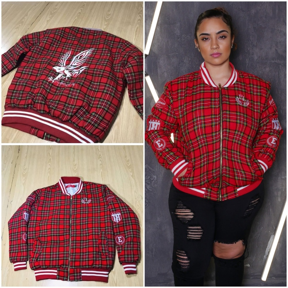 Varsity style plaid bomber jacket - Picture 2 of 2